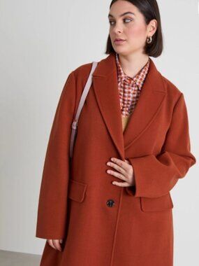 Coldwater Creek Long Coat Twill Recycled Wool Blend Red Orange size 20